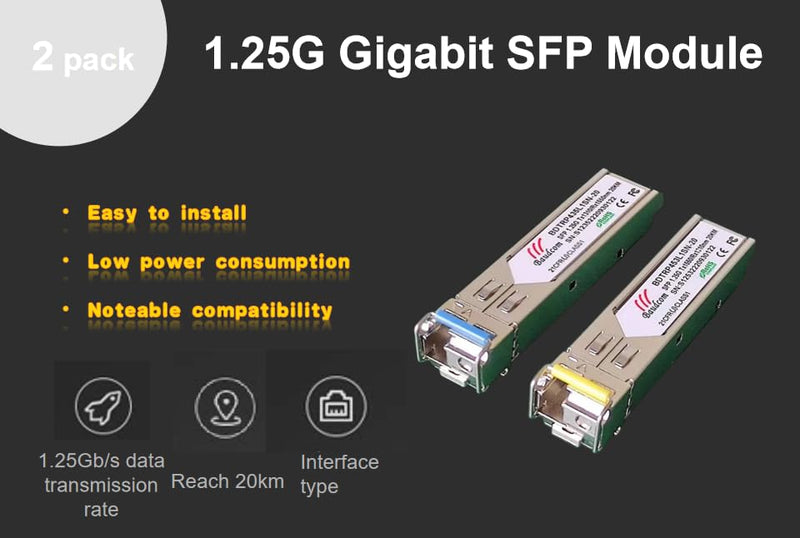 SFP module 1G Bidi single fibre transceiver SMF LC connection up to 20km for open switches for Cisco GLC-LH-SMD,Ubiquiti UniFi, Meraki MA-SFP-1GB-LX10,Fortinet,Mikrotik,TP-Link,TL-SM311LS, One pair 1000Base-LR-BIDI-LC
