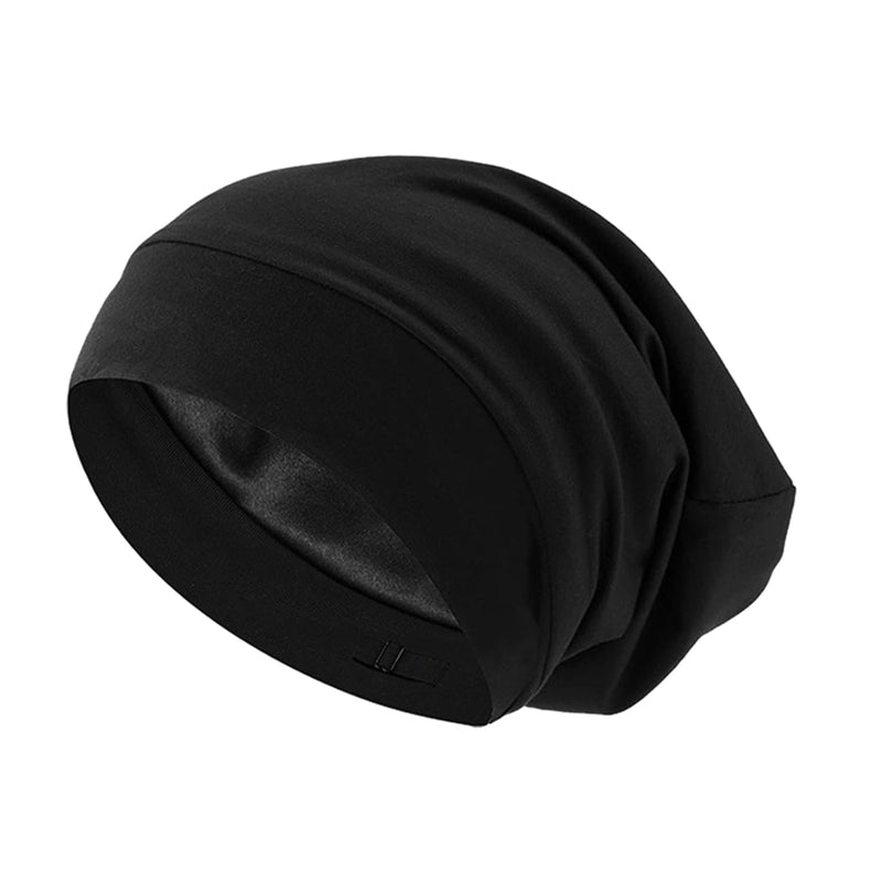 1 x Sleep Cap, Women's Hair Hat, Adjustable Elastic Bandana, Satin Jumper Hat, Toe Cap, Breathable and Warm Hat, Hair Cap for Sleeping (Black)
