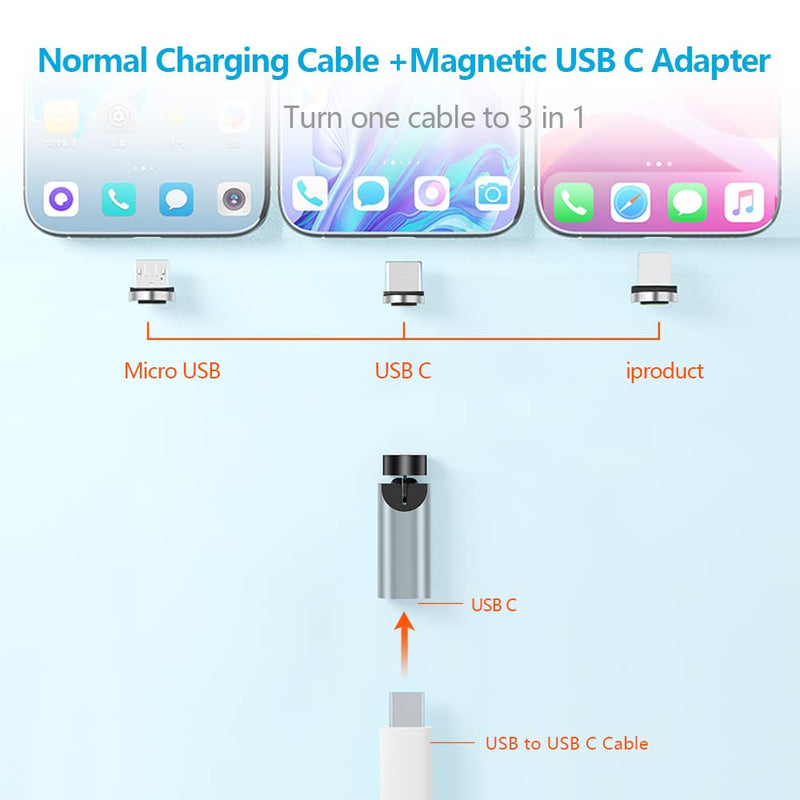 USB C Magentic Adapter 540 Degree Rotation 3 in 1 QC 3.0 Fast Charging Max Support 3A, Silver 1pack-silver usb c magnetic adapter