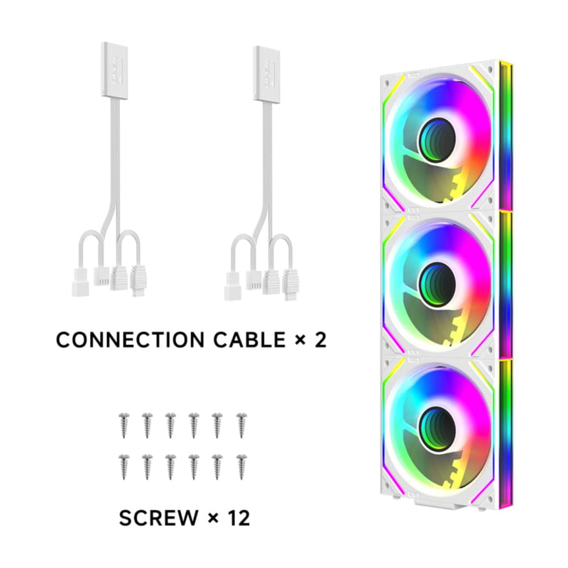 TZMRIT Interstellar-V2 Infinity Mirror ARGB PWM Fan 120 mm White, RGB Fan 120 mm, Triple Pack (White Reverse Flow) White Reverse Flow-V2
