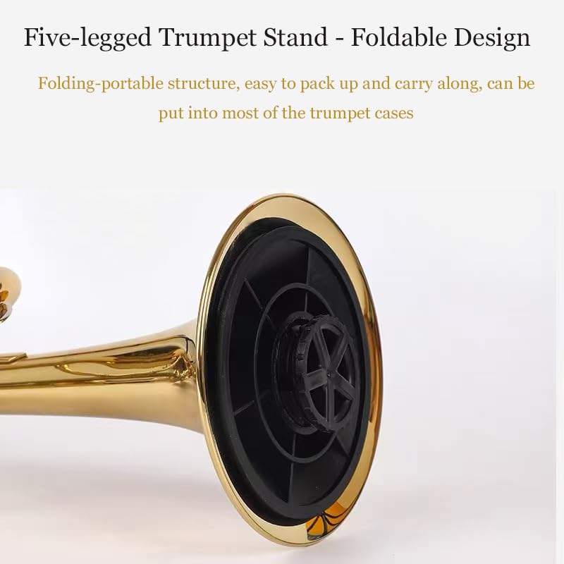 MOONBACK Trumpet Stand, Portable Trumpet Stand Holder 5 Legs Stand Foldable Detachable Stable Metal Legs for trumpet, Trumpet Insturment Stand Accessories Black