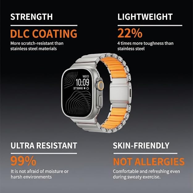 Magnetic Steel Band for Apple Watch 44/45/46/49mm, Titanium/Orange | Steel