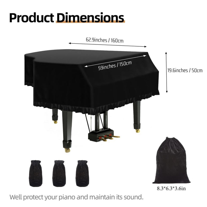 Grand Piano Keyboard Dust Cover, Music Stretchy Dirt Proof Keyboard Cover With Durable Elastic & Cord Lock Must Have Piano Accessories Grand