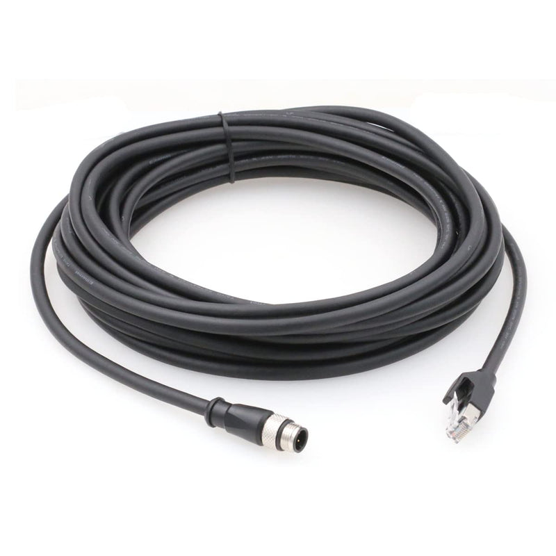 SZRMCC M12 Ethernet Cable D-Code 4 Pin Male to RJ45 Connector High Flex Cat5e Shielded Waterproof Network Cable for Industrial Camera Sensor (10m,Black) Black 10m
