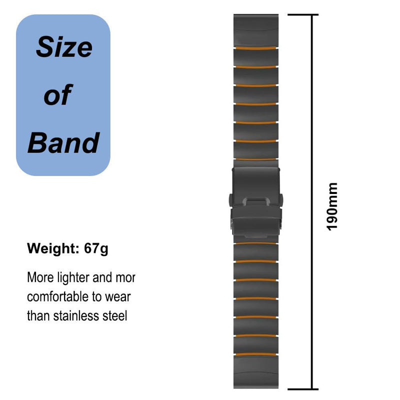 26mm Titanium Silicone Bands for Garmin Fenix 8 (51mm)/Fenix 7X/6X/5X/Fenix 3 HR, Descent Mk2i Mk2, Tactix 8 7, Enduro 2 3, Epix Pro Gen 2 (51mm) - 26mm Quick Easy Fit Watch Band Strap for Garmin Watch Black/Orange