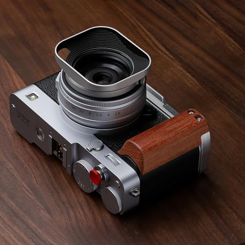 Haoge Metal Squaret Lens Hood for Fujifilm XE5 XF 23mm f2.8 Kit Fujinon XF27mmF2.8 R WR Lense Hood Silver with 39mm E39 Filter Thread,Screw-in Lens Hood with Hollow Out Designed [Silver-Square]