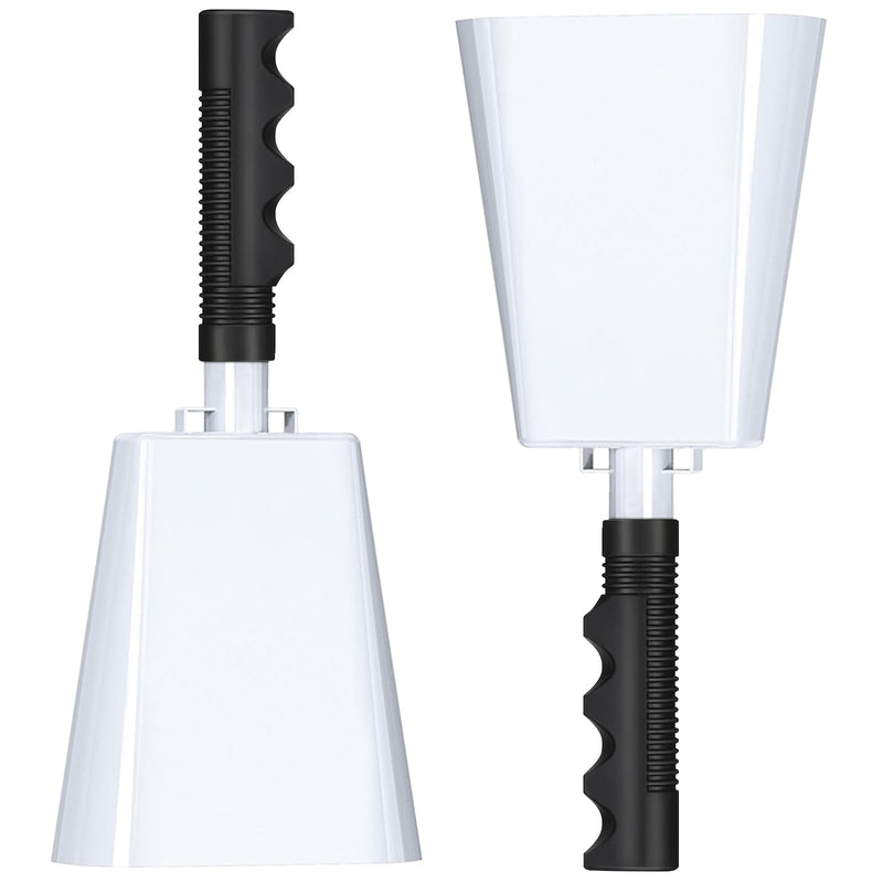 10 Inch Cowbell with Handle, Noise Maker Cow Bell, Steel Cheering Bell for Sports Events Graduations Party Chimes, Percussion Musical Instrument (White 2 PCS) White 2 PCS
