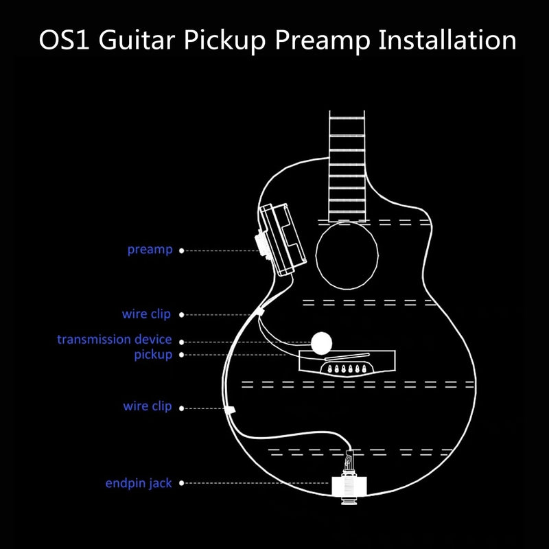 Acoustic Guitar Pickup New Concept Mini On-Board Bluetooth Guitar Preamp Recverb Chours Delay Effect Adjustable Piezo Pickup and Microphone Pickup Dula-Pickup System Wired Guitar Pickup Jet Black