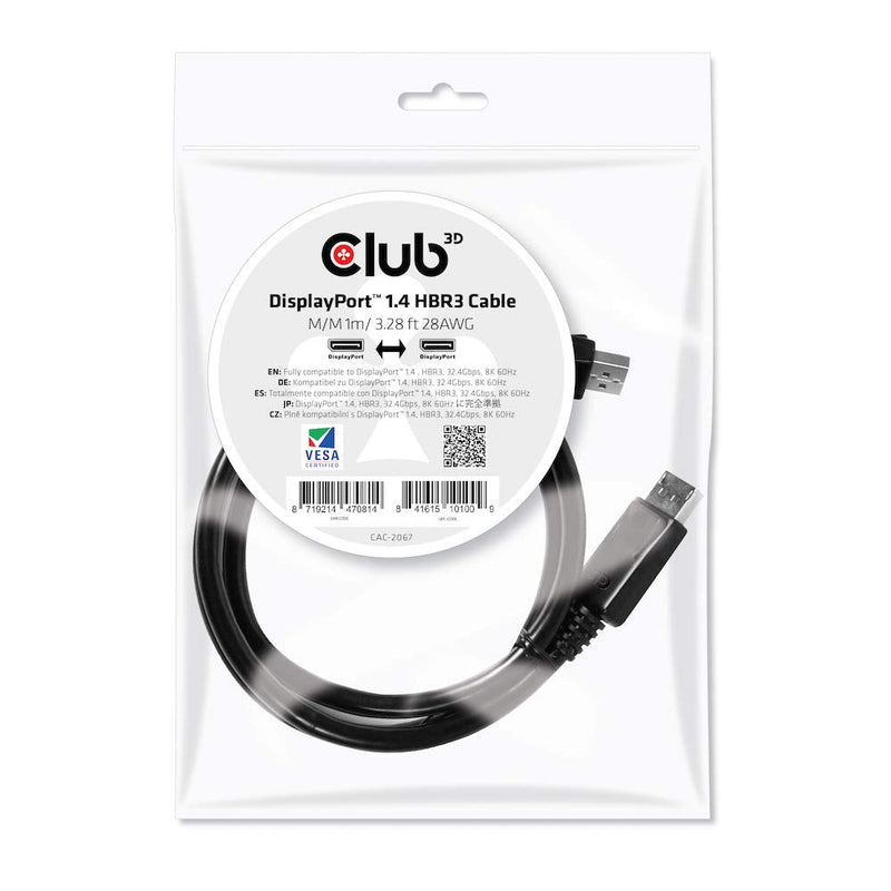 Club 3D CAC-2067 VESA Certified DisplayPort to DisplayPort 1.4/Hbr3 M/M Cable DP 1.4 8K 60Hz 1m - 3,28ft (Pack of 4) 1m - 3.28ft (Pack of 4)