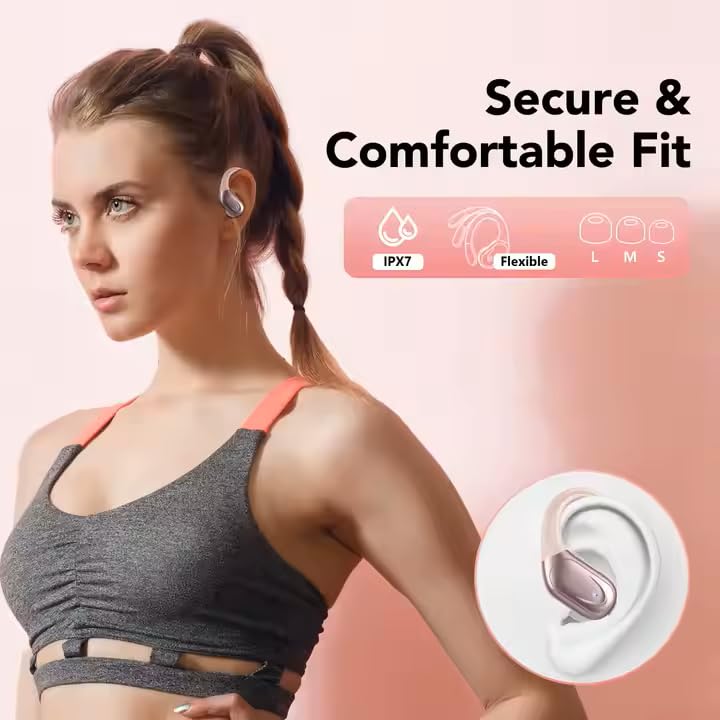 TRON Wireless Earbuds Bluetooth Headphones, Sport Earbuds with Stereo Deep Bass, Over-Ear Hooks, ENC Noise-Cancelling Mic, Waterproof Earphones for Workout/Running – Pink TR59 TRON Wireless Earbuds Pink TR59