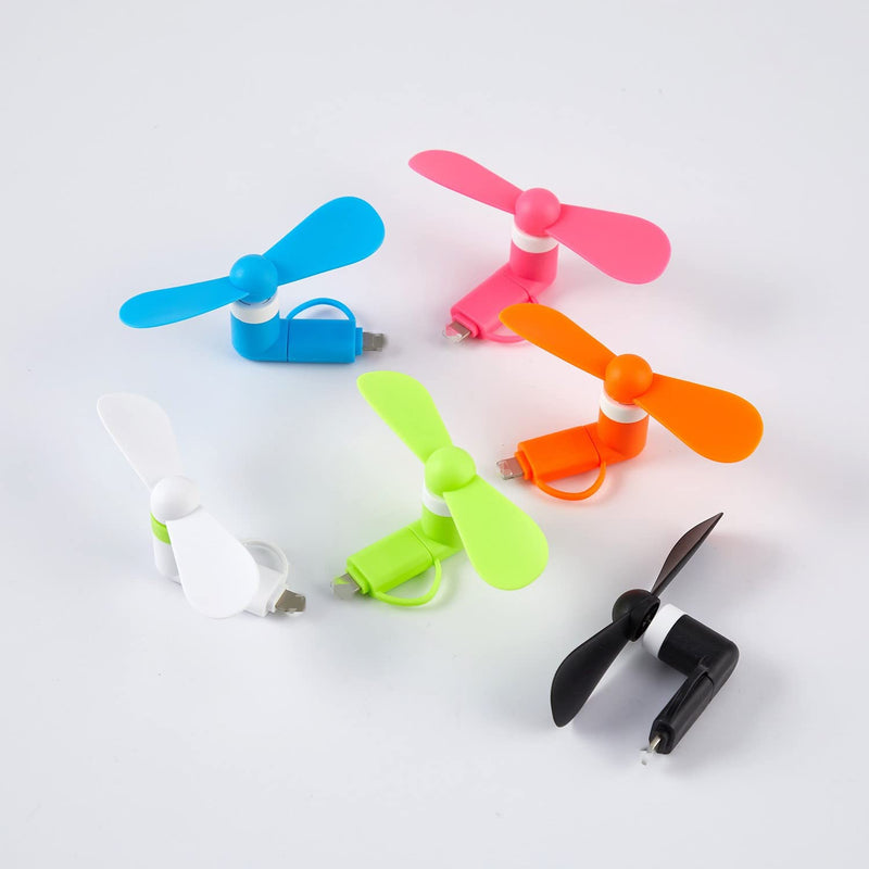 Mini Cell Phone Fan - Colorful and Powerful 2-in-1 Fan Compatible for iPhone, iPad, Android Smartphone,Tablet - Cell Phone Summer Accessories - (6-Pack)