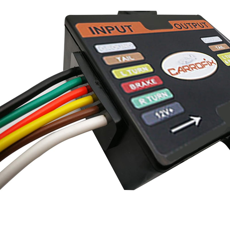 Powered 3-to-2-Wire Trailer Tail Light Converter with 1.5ft Leads and 4.8ft 4-Way Wiring Harness Connector - LED Compatible