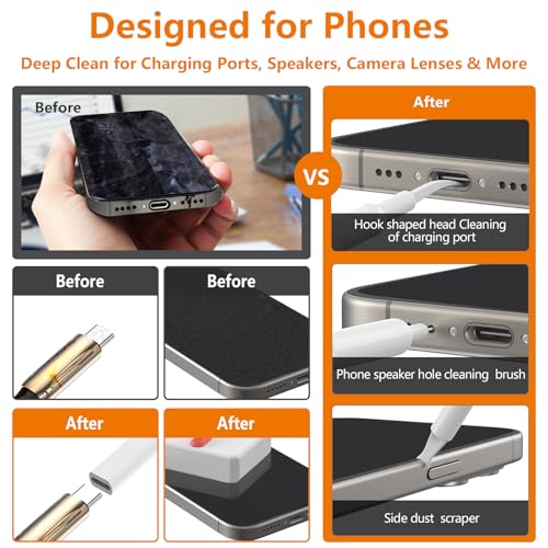 Cell Phone Cleaning Kit, iPhone Cleaning Kit for Charging Port Cleaner Keyboard Cleaning Kit for Airpods/Android/USB C/Earbuds/Laptop/iPad/Camera Lens with Stylus Pen (White (with Putty and Cloth)) White (with Putty and Cloth)