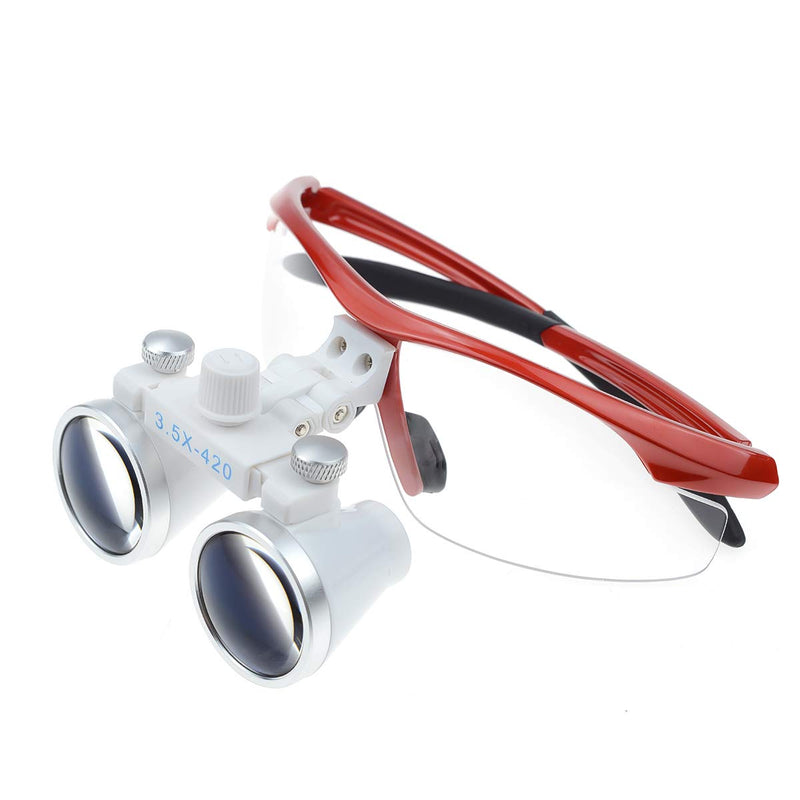 Orilao Surgical Binocular, Anti-Fog Magnifying Glass, 3.5 x 420 mm Working Distance, Optical Glass, Red