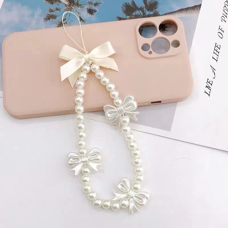 Phone Charms Strap,Pink Cute Phone Charms Aesthetic Love Phone Chain Girl Beaded Phone Strap Pearl Beaded Phone Lanyard Jewelry(pearl butterfly)