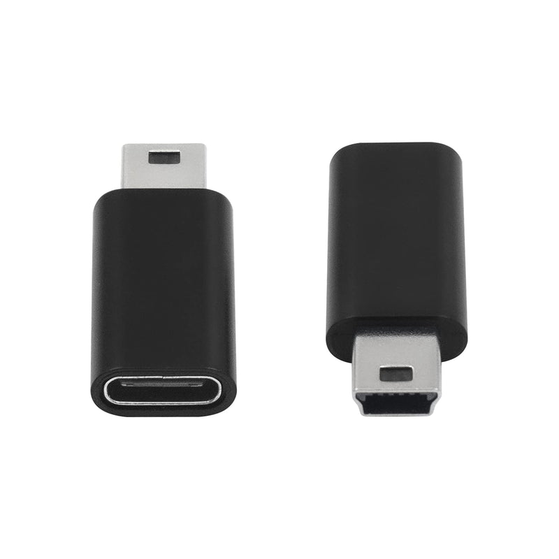 Duttek USB C to Mini USB Adapter, Mini USB to USB C Adapter, USB C Female to Mini USB Male Adapter, USB C to USB Mini Adapter Transmission Rate 480 Mbps for MP3 Players, Computer. 2 Pack (Black)