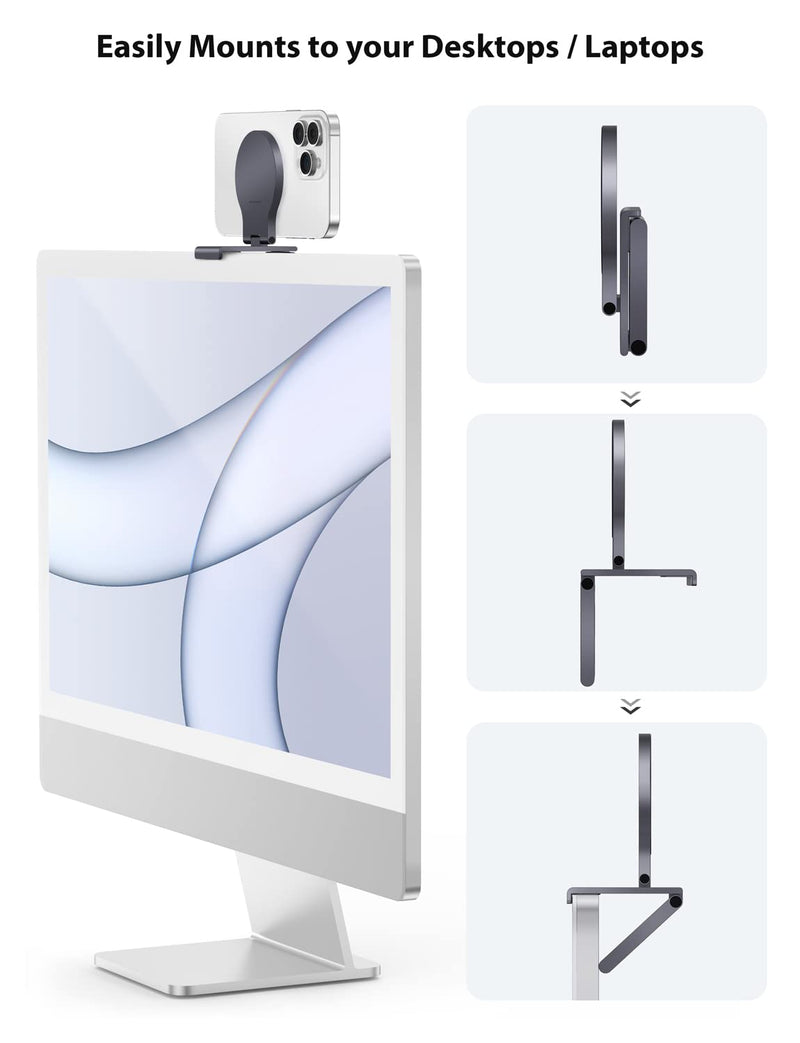 Stouchi Continuity Camera Mount for Desktop Monitor, iMac Compatible iPhone Webcam Mount with Mag-Safe for Mac Desktops and Displays, Apple TV 4K iMac/Monitor Grey