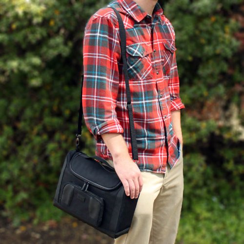 USA Gear Compact Tablet Messenger Bag Compatible with Samsung Galaxy Tab S7 11", Lenovo Tab M10 10.3", Samsung Galaxy Tab S6 Lite 10.4" - Shoulder Strap, Padded Adjustable Interior (Red) Black and Red