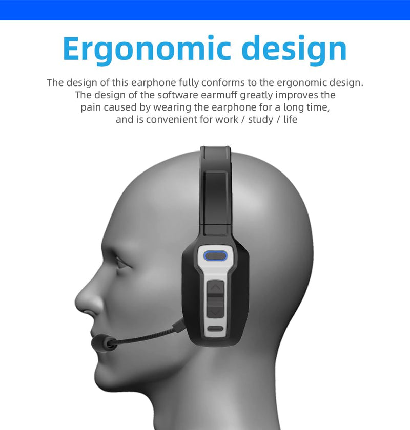 Bluetooth Headset with Microphone,Noise Cancelling with Mute Button, Very Strong Wireless Range, All-Day Comfort On Ear Headphones 60 Hrs Working time for Trucker/Work/PC/Call Center/Meeting/Office