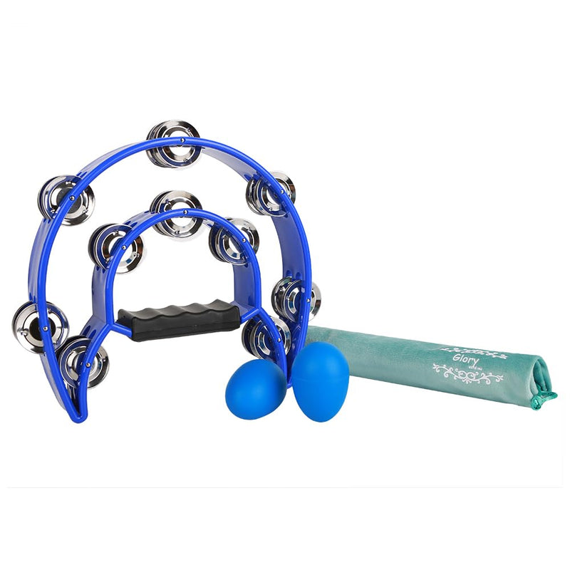 [AUSTRALIA] - Glory Double Row Tambourine, Half Moon Double Row Metal Jingles Hand Held Instruments Percussion with Handle Grip, Tambourines for Adults, Party,Gift,Blue Blue 
