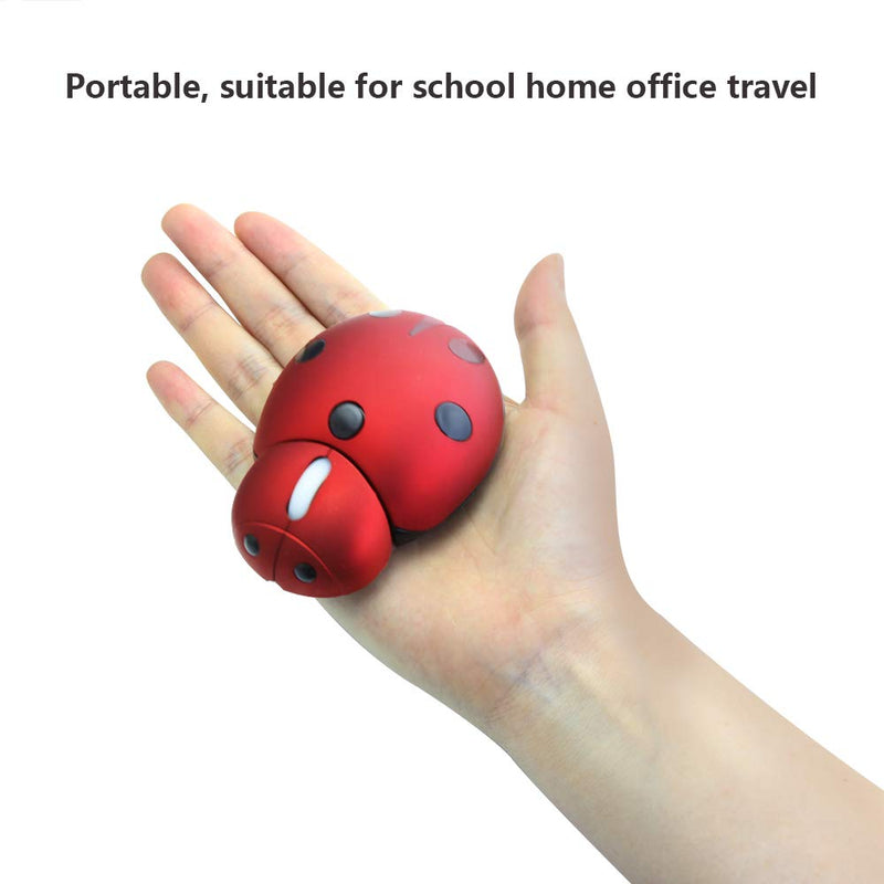 Mini Cute Wireless Mouse, Portable Mobile Optical Mouse for Kids,2.4G 3000DPI Animal Ladybug Shape Cordless Computer Mouse Small Tiny Travel Mouse with USB Receiver for Laptop Desktop PC (Red) Red