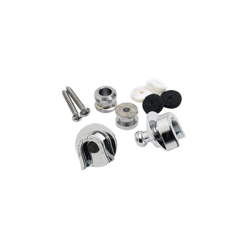 Fender Guitar Strap Lock with Chrome Buttons and Wood Mounting Screws, 1 Set of 2 Security Guitar Strap Locks for Guitar and Guitar Strap, Black and White Felt Washers, 1 Set Fender Straplock
