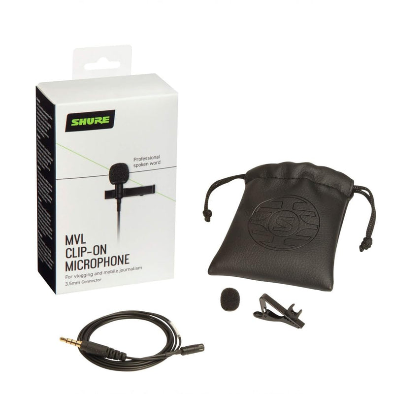 Shure MVL Lavalier Microphone for iPhone & Tablet - External Clip On Mini Lapel Mic for Video Recording & Vlogging with 3.5mm Connector, Windscreen, Mount & Carrying Pouch New Packaging