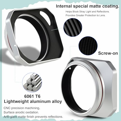 Haoge Square Metal Lens Hood for Fujifilm X100VI X100V X100F X100T X100S X70 Fuji Photo Camera Accessories Silver with 49mm Uv Filter Adapter Ring Hollow Out Designed LH-X1006-PS Silver-Hollow Out