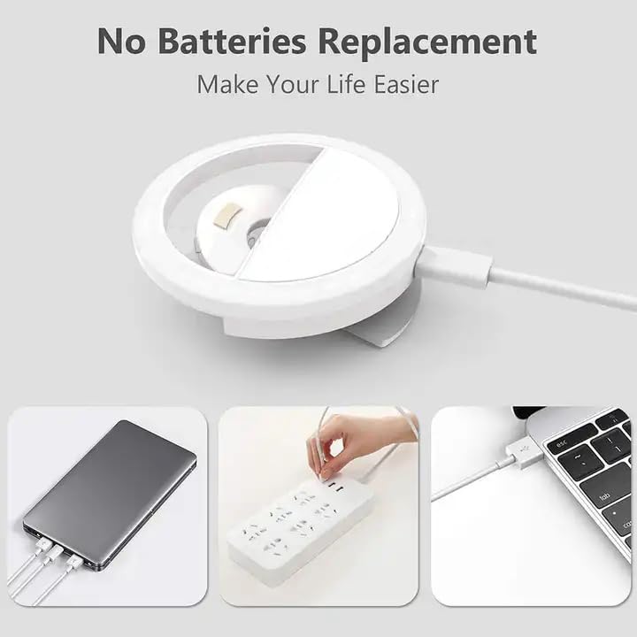 Selfie Ring Light for iPhone | Rechargeable Battery | Portable LED Light for iPhone/Android Phone Photography Camera Video | 3 Adjustable Light Levels | Beauty Selfie Influencer