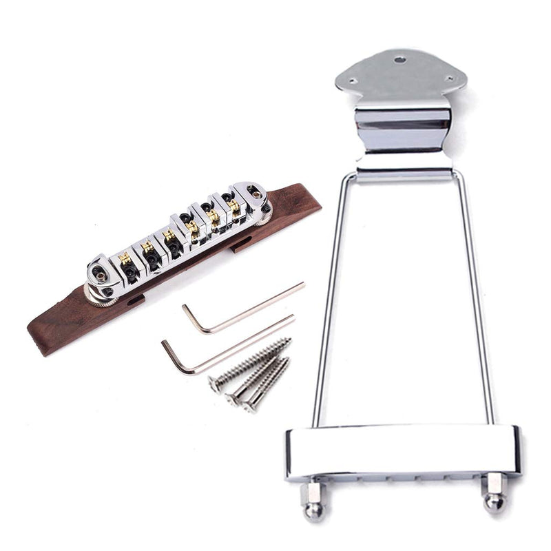 [AUSTRALIA] - Alnicov Set of 6 String Archtop Jazz Guitar Rosewood Bridge Height Adjustable Tailpiece Trapeze for Jazz Guitar Parts,Chrome 