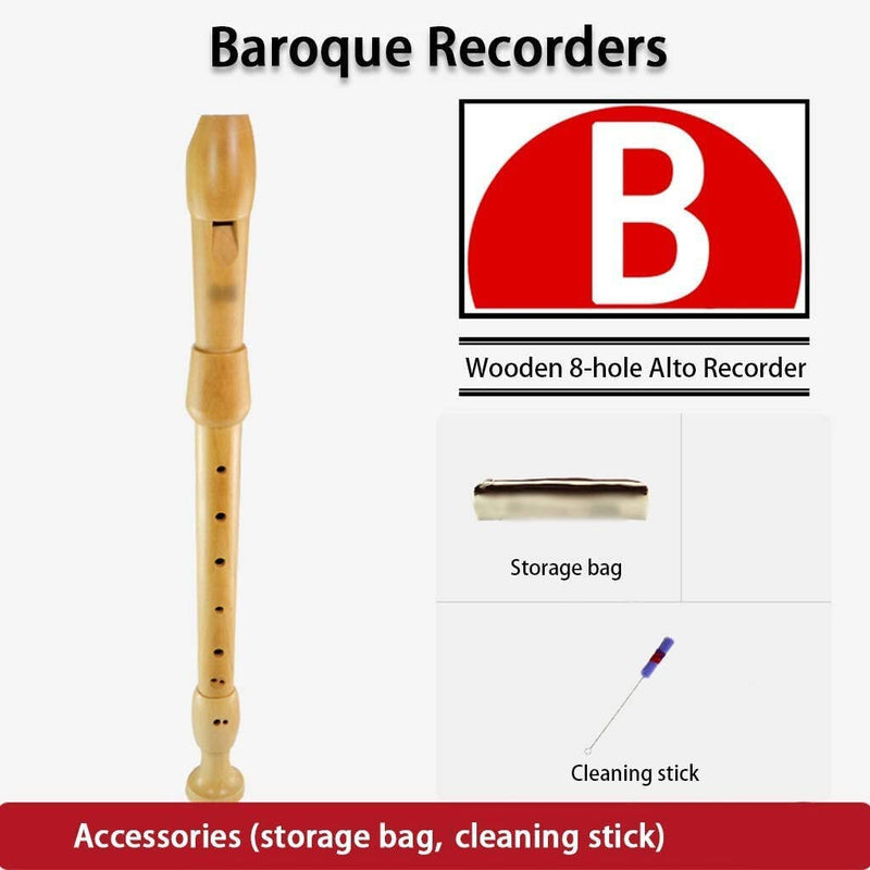 Recorders Instrument, German Recorders 8 Holes for Beginners, Baroque Recorders 3 Piece for Professional, Maple Wood F Key Alto Flute Instrument, with Cleaning Stick,Storage Bag Barque Style