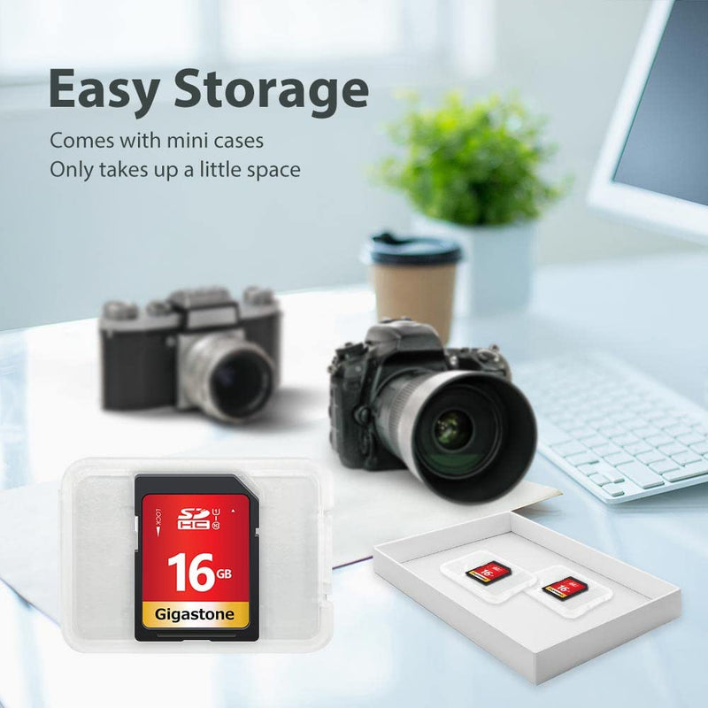 Gigastone 16GB 5 Pack SD Card UHS-I U1 Class 10 SDHC Memory Card High-Speed Full HD Video Canon Nikon Sony Pentax Kodak Olympus Panasonic Digital Camera, with 5 Mini Cases SD 16GB U1 5-Pack