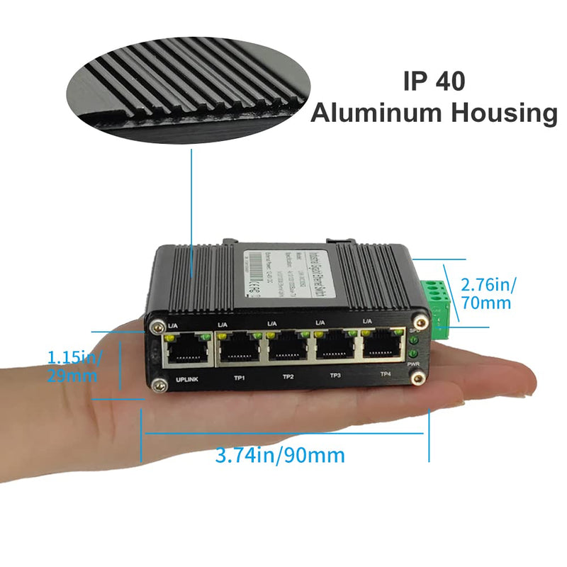 Mini 5-Port Gigabit Industrial Switch, DIN/Wall Mount, -40~167°F, 10Gbps Cent-S-005