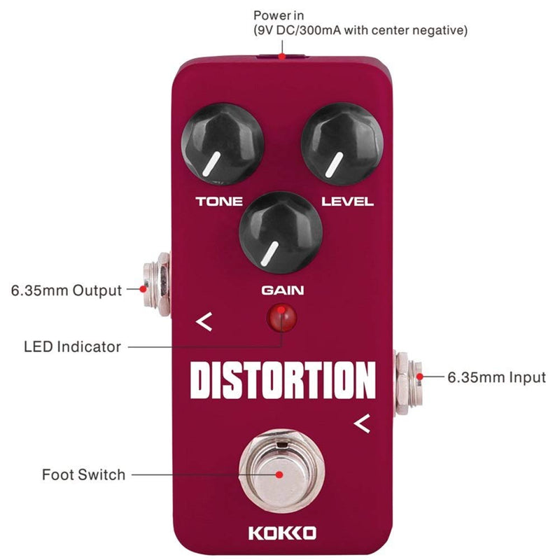 Distortion Guitar Pedal, Mini Effect Pedal Processor of Classic Distortion Tone Effect Universal for Guitar and Bass, Exclude Power Adapter - KOKKO (FDS2)