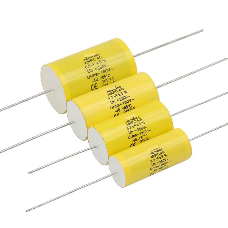 2pcs 3.3uF 250V Axial Audio Speaker Crossover stepless Film Capacitor 5% Audio Crossover Tweeter Precise Pairing 3.3uF 250V(2pcs)