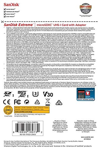 SanDisk 256GB Extreme UHS-I microSDXC Memory Card with SD Adapter
