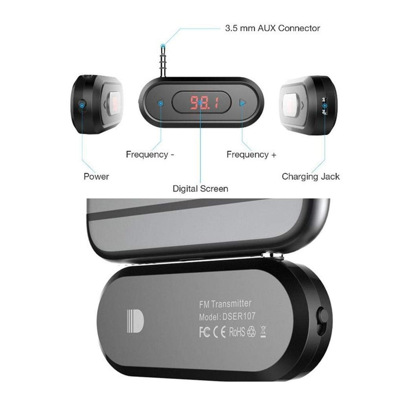[AUSTRALIA] - ASHATA 3.5MM Audio Head Mobile Phone/Pad/MP3/MP4/MP5/Tablet FM Transmitter Built in 300mAh Battery Car Radio Transmitter 