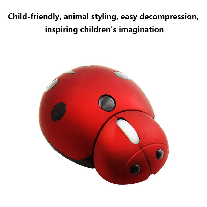 Mini Cute Wireless Mouse, Portable Mobile Optical Mouse for Kids,2.4G 3000DPI Animal Ladybug Shape Cordless Computer Mouse Small Tiny Travel Mouse with USB Receiver for Laptop Desktop PC (Red) Red