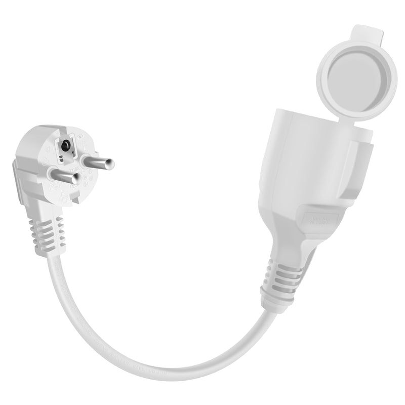 [AUSTRALIA] - HuaLiSiJi Schuko Extension Short 90 Degree Protective Contact Extension Cable 16 A / 250 V Short Cable 2 AC for IP44 Socket for Outdoor or Indoor Use, Home, Office (White, 0.5 m) 0.5m White 
