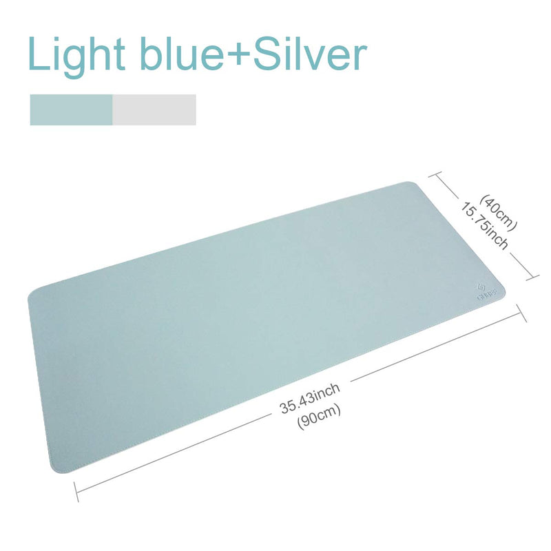 GUBEE PU Leather Multifunctional Office Desk Pad,Waterproof Non-Slip Anti-Dirty Mouse Pad Mat for Office and Home,Travel,Large Size 35.43x15.75x0.08inch (Blue) Blue/Silver