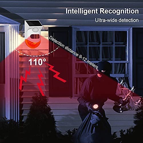 [AUSTRALIA] - ChunHee Solar Motion Sensor Outdoor Alarm,Adjustable Sensitivity Motion Activated Alarm,129db Sound Security Siren Light IP67 Waterproof and 4 Mode for Home,Farm,Barn,Villa,Yard(2 Pack) 2 Light+2 Remote Control 