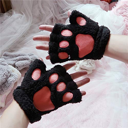 USB 2.0 Powered Stripes Heating Pattern Knitting Wool Cute Heated Paw Gloves Fingerless Hands Warmer Black