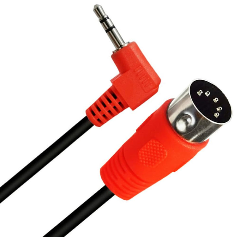 [AUSTRALIA] - 5Pin DIN Cable, DIN 5Pin MIDI Male to 3.5mm TRS Male Stereo Plug 90 Degree Angle Audio Connection Cable for Sound Card Keyboard Piano Drum Recording, Red (1.5M/5Ft) 1.5M/5Ft 