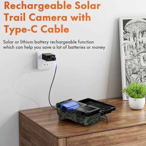 [AUSTRALIA] - VOOPEAK Solar Trail Camera, 48MP 4K 2500mAh Built-in Lithium Battery Rechargeable Solar Game Wildlife Hunting & Trail Cameras 0.1s Trigger Time with 120° Detection Angle Night Vision Motion Activated 