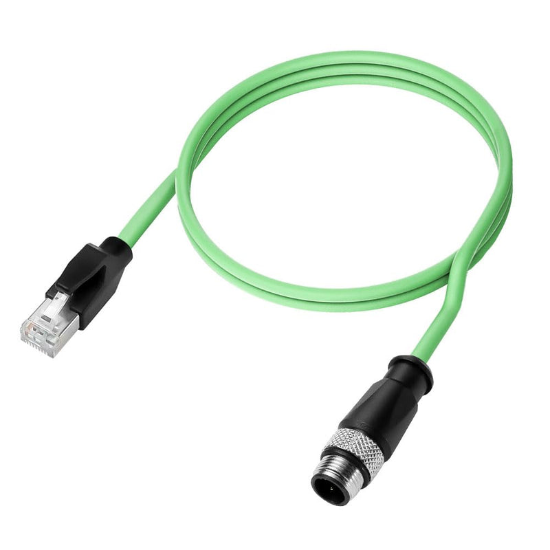 Alvin's Cables M12 D-Code 4 Pin Male to RJ45 Ethernet Cable High-Flex for Industrial Camera Sensor, Automation Application 16.4ft/5m Green Straight 4 Pin