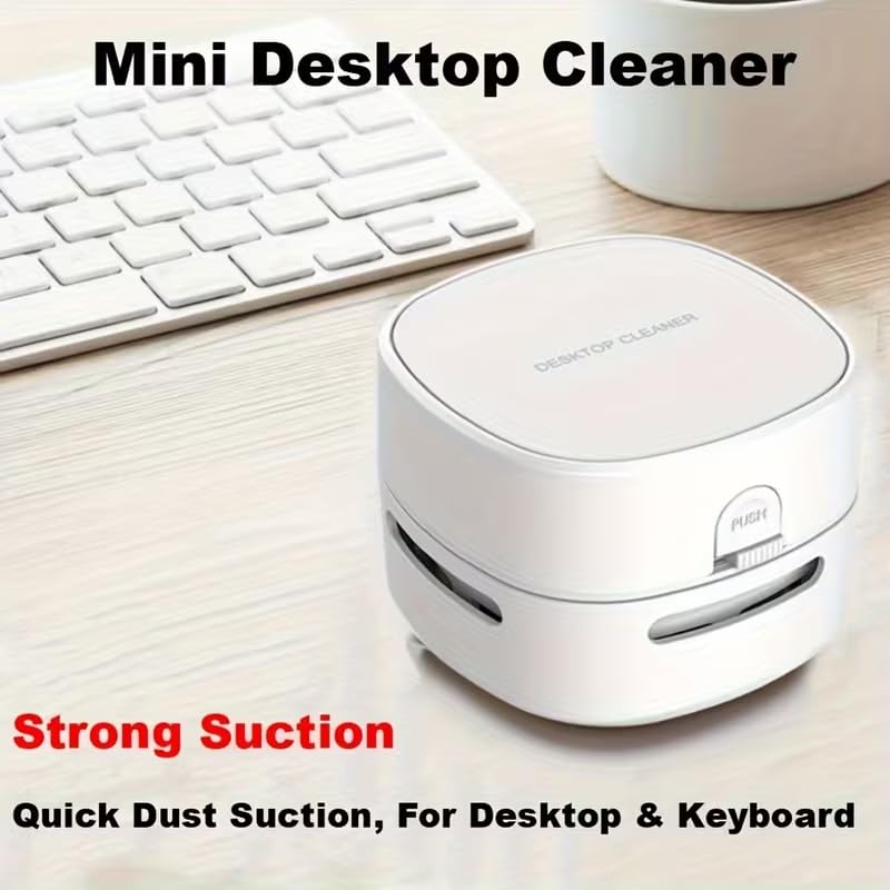 1Pc Handheld Wireless Desktop Vacuum Cleaner, Portable Smart Robotic Duster for Home Office and Study, 1.0KPa Suction, 2XAA Battery Power(Not Included), 60dB Noise, 3.38oz Dust Cup, Plastic Body