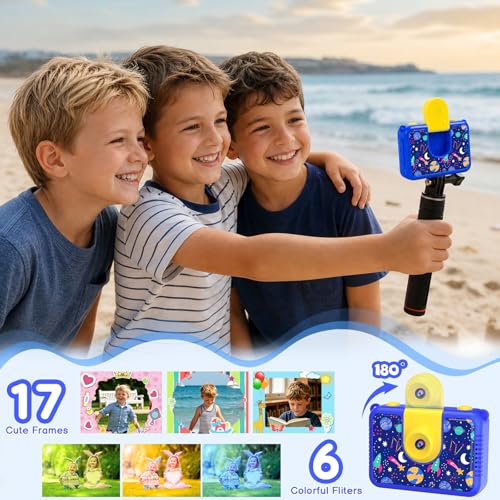 Pool Toy & Kids Underwater Camera 99FT Waterproof Kid Action Camera 1080P Video&20MP Photo with Flip Lens, Includes 32GB Card for Diving Swimming Beach Snorkeling.Birthday Gift for Boys - GKTZ Dark blue