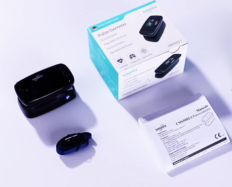 EUROPAPA Pulse Oximeter, Finger Pulse Oximeter, Ideal for Quick Measurement of Oxygen Saturation (SpO2), Simple Heart Rate Monitor for Adults, OLED Display (Black) black
