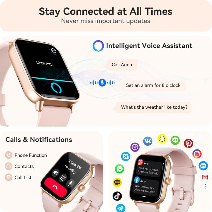 Smart Watch for Women Android & iPhone, Alexa Built-in, IP68 Waterproof Activity Fitness Tracker with Bluetooth Call (Answer/Make), 1.8" Smartwatch with Heart Rate/SpO2/Sleep Monitor, 100+ Sports Mode | Pink 1.8 inches