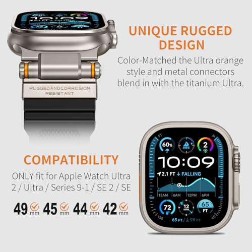 Rubber Band Compatible with Apple Watch Band 49/46/45/44/42mm, Black/Titanium and Black/Black